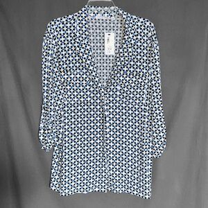 Black, Blue & White Graphic Pattern Blouse